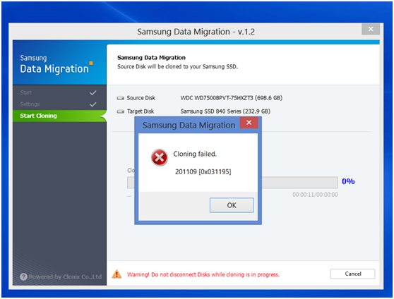 samsung data migration cloning failed 00001