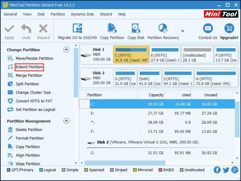 windows 10 add unallocated space to partition